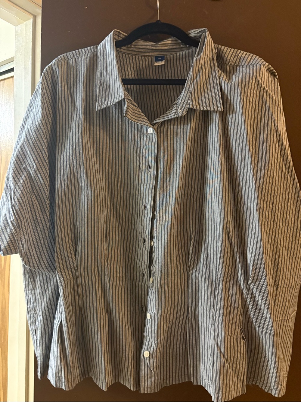Old Navy Women Plus Size 4x Casual Striped Button-Up Shirt - grey/White